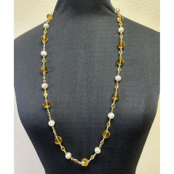 Joan Rivers Jewelry - Joan Rivers Women's Necklace Gold Tone Metal Faux Pearls  Bezel Crystals 36 in